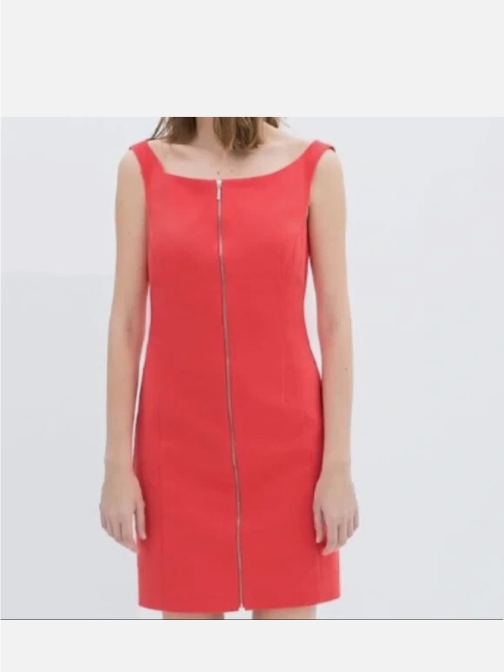 Zara Coral-Red Zip-Front Mini Dress